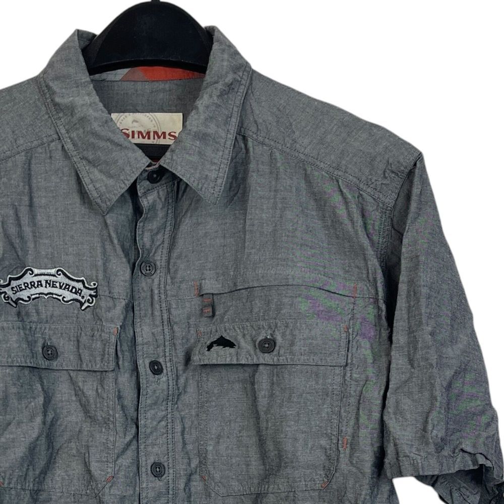 Simms SIERRA NEVADA Mens L Cotton Blend Short Sleeve‎ Button Up Fishing Gray